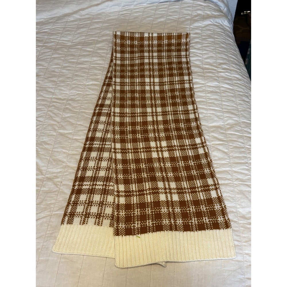 Timberland Brown Cream Plaid Knit Scarf OS New With Tags MSRP $60